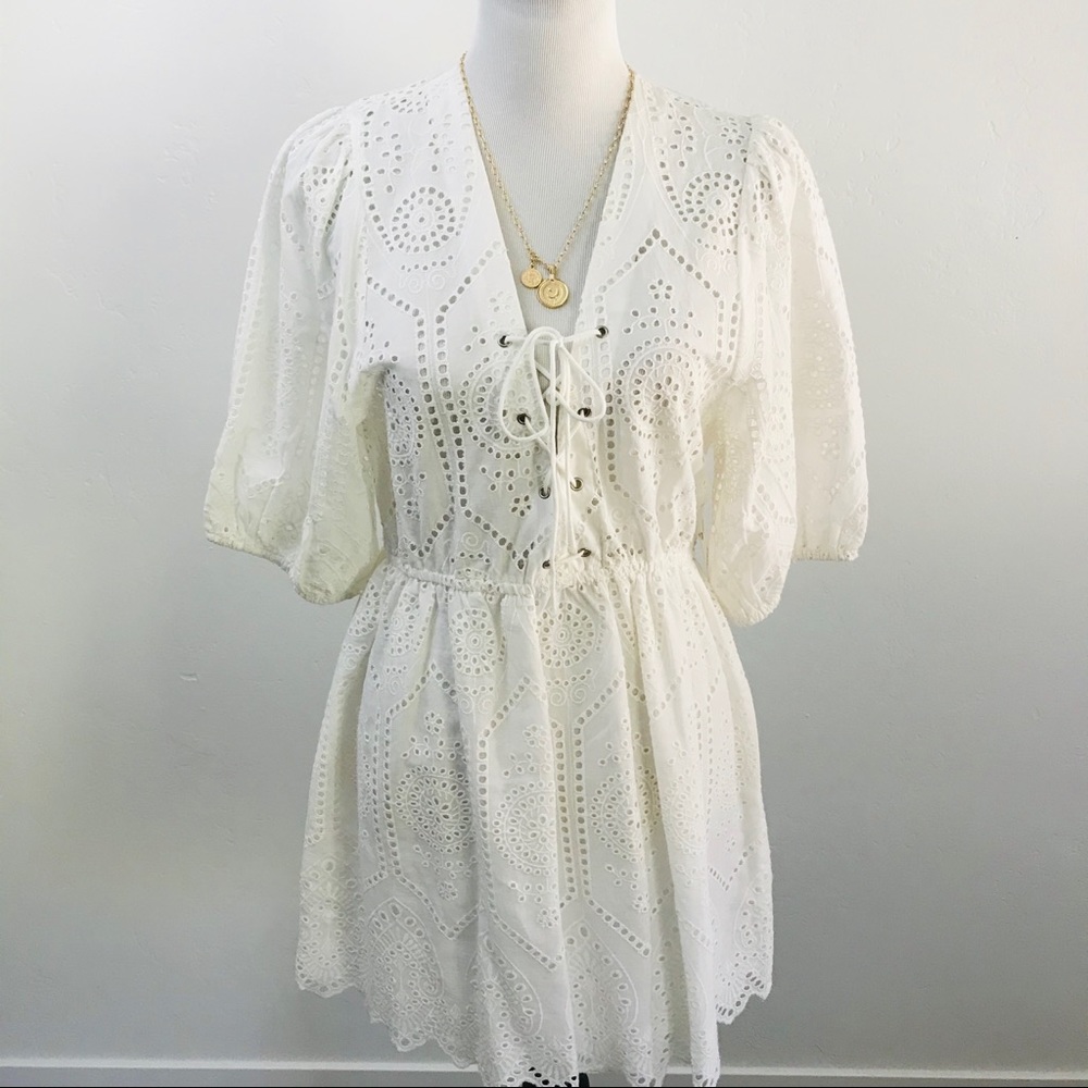 {Forever 21} White Woven Mini Dress Size Large
